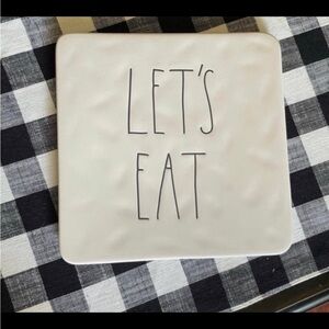 Square Plate with 'Let's Eat' Text